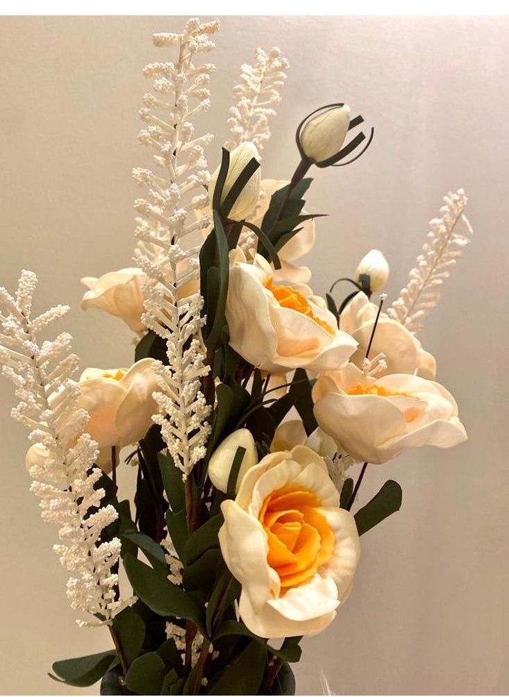 Generic - An elegant artificial yellow flower vase in a gray pot. An attractive look for your home. - Image 1