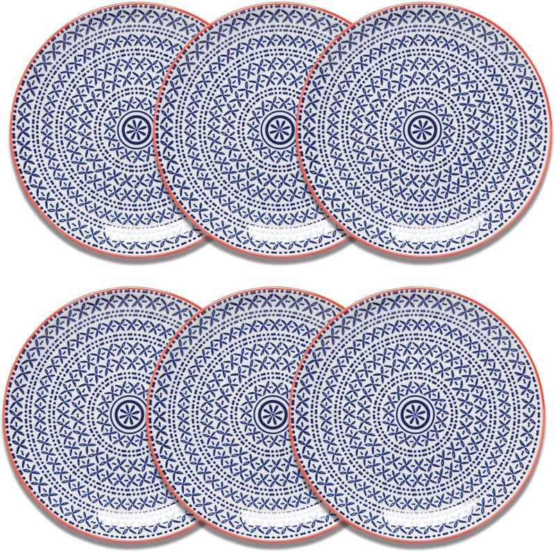 Now Designs Blue Cross Porcelain Stamped Appetizer Plate 6 inch Set of 6