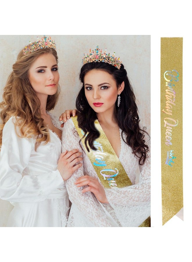 Velscrun Colourful Crystal Birthday Queen Tiara Crown for Women Girls Birthday Queen Headband Sash Elegant Princess Crown with Combs Hair Accessories Happy Birthday Party Decorations Mom Birthday Gift - Image 2