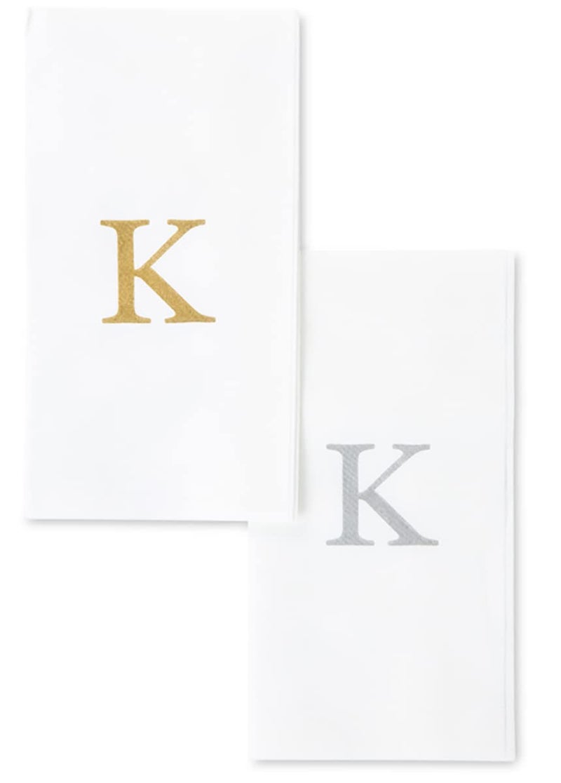 AH AMERICAN HOMESTEA AMERICAN HOMESTEAD Disposable Hand Towels - Gold Monogrammed Guest Napkins - Linen-Like Bathroom Paper Towels for Guests - Perfect Wedding and Party Napkins - 25 Count (Silver K)  - Image 1