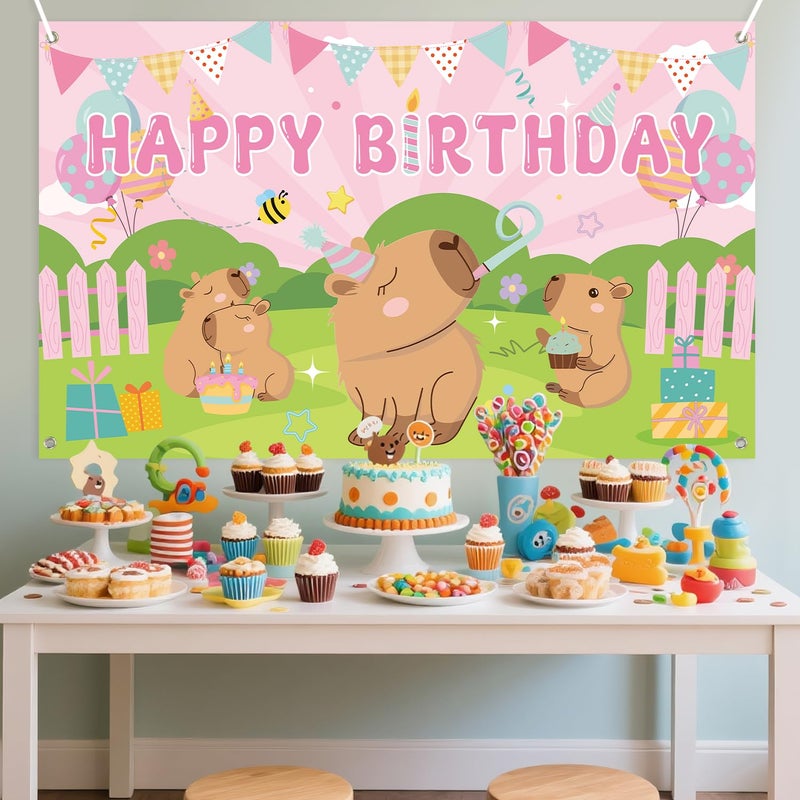 KEFAN Capybara Birthday Party Backdrop, Capybara Birthday Party Supplies for Capybara Party Decorations, 71x43 Inch - Image 5
