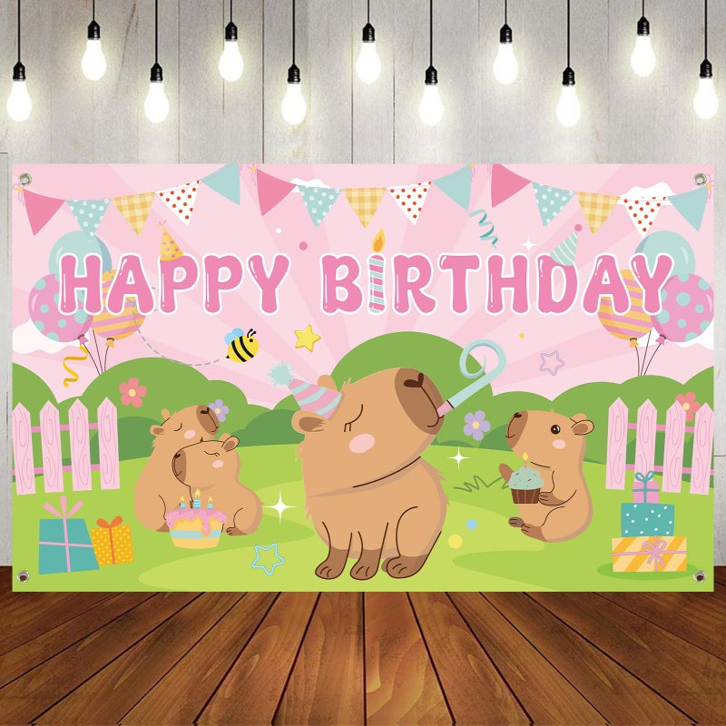 KEFAN Capybara Birthday Party Backdrop, Capybara Birthday Party Supplies for Capybara Party Decorations, 71x43 Inch - Image 1