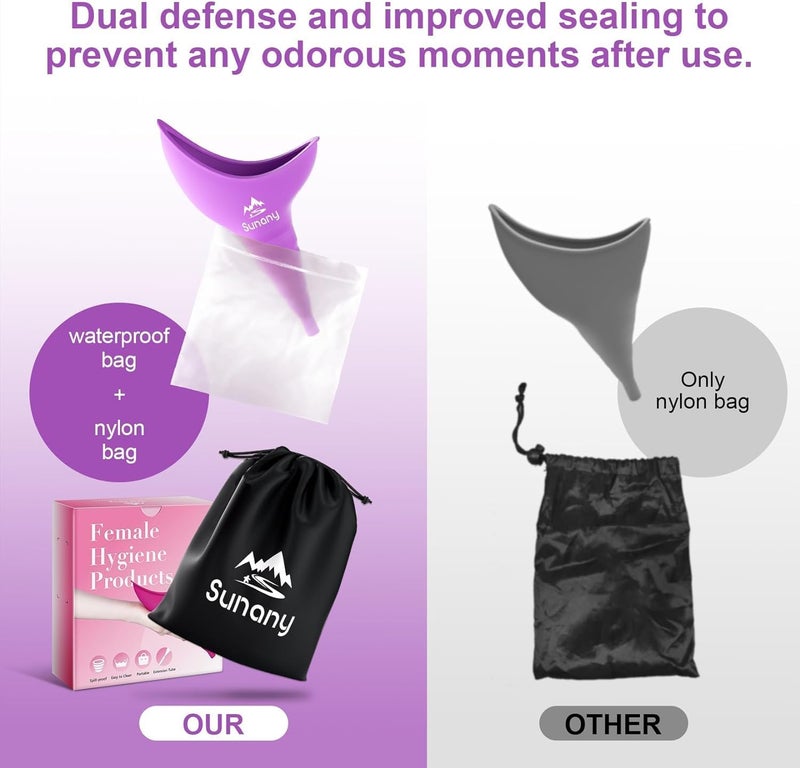 Sunany Store Female Urination Device, Reusable Female Urinal Silicone Women Pee Funnel Allows Women to Pee Standing Up, The Perfect Companion for Camping,Outdoor,Travel（Fuchsia） - Image 3