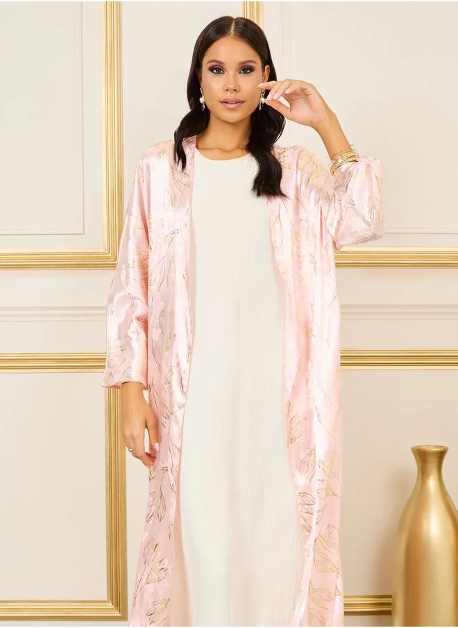 Styli Satin Oversized Foil Print Maxi Length Kimono