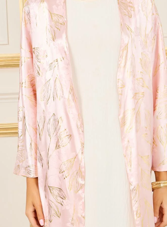 Styli Satin Oversized Foil Print Maxi Length Kimono