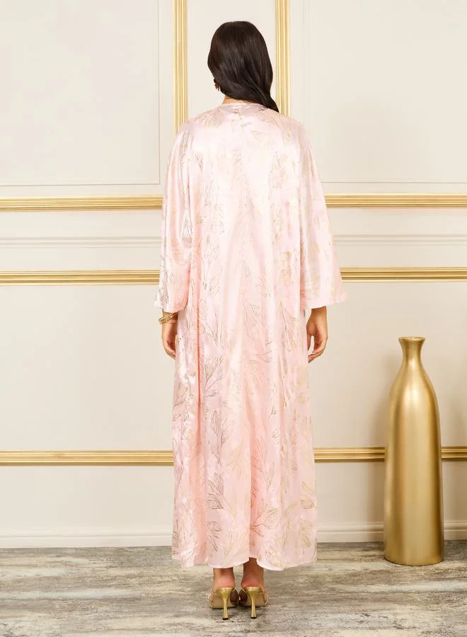 Styli Satin Oversized Foil Print Maxi Length Kimono