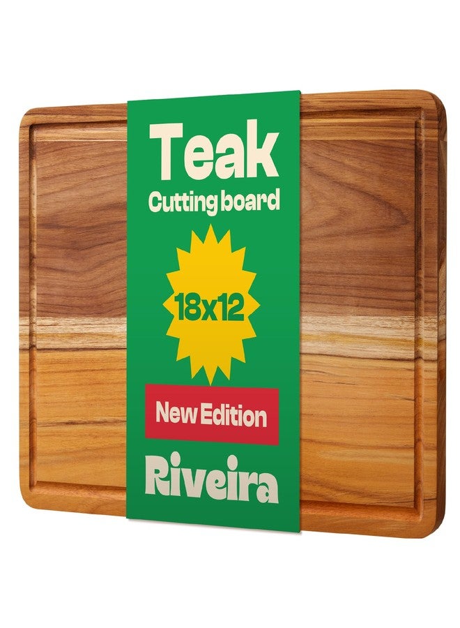 Riveira Teak Wood Cutting Board – Gourmet Teak Grandeur: 18 x 12 Wooden Cutting Board – Natural Wooden Cutting Boards For Kitchen Decorative – Innovative Juice Grooves Teak Wooden Chopping Board - Image 1