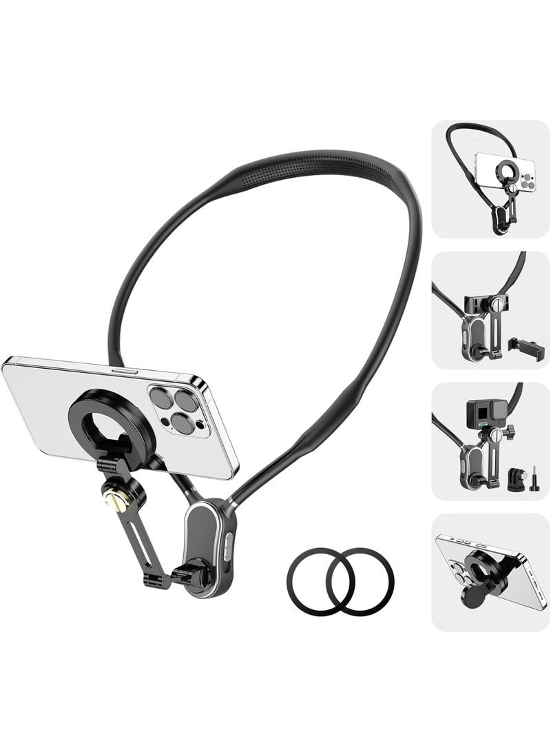 Neck Phone Holder POV/Vlog, 4 in 1 Magnetic Neck Mount for Phones with Phone Clip Chest Strap, Selfie Clip, and Tripod Stand for iPhone/Android/GoPro/DJI Cameras and All SmartPhones - Image 1