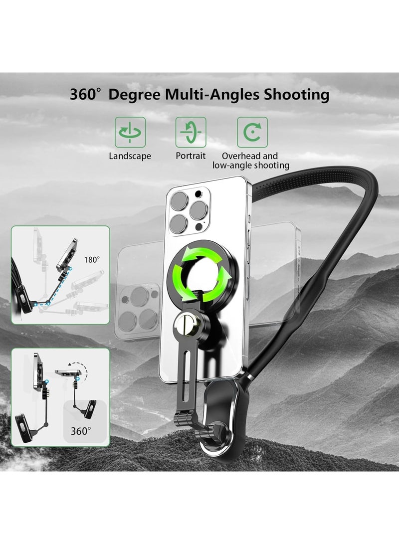 Neck Phone Holder POV/Vlog, 4 in 1 Magnetic Neck Mount for Phones with Phone Clip Chest Strap, Selfie Clip, and Tripod Stand for iPhone/Android/GoPro/DJI Cameras and All SmartPhones - Image 2
