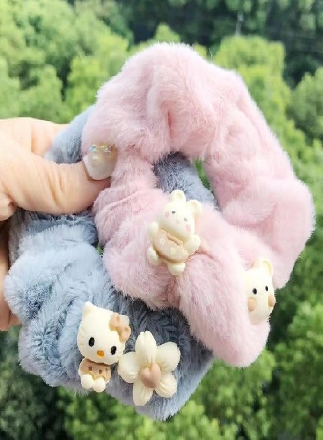 GODFLY Soft Velvet Scrunchies, Elastic Hair Bands for Girls Women, Ponytail Holders for Thick Hair, Hair Accessories, No Damage Hair Ties, Frizz Free Grip, Reusable Bands, Pack of 2, Stretchable - Image 3