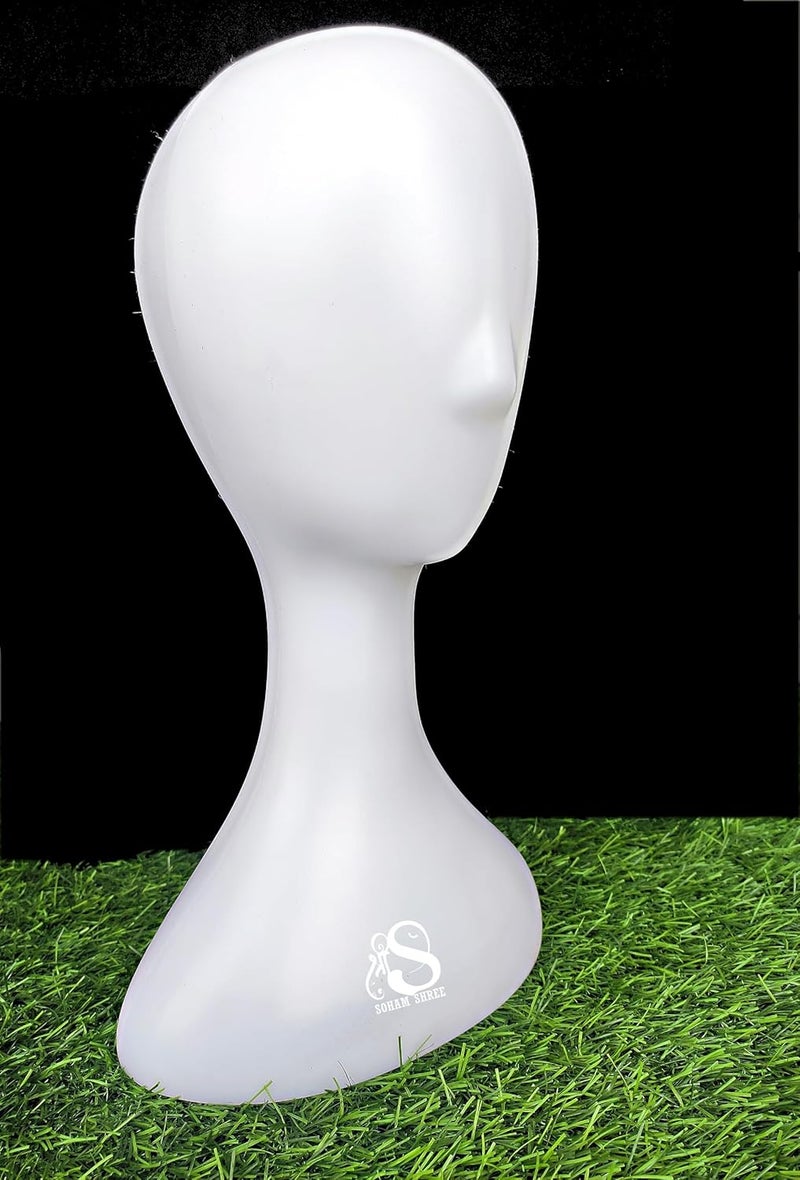 SOHAM SHREE   Female Head Mannequin  Egg Face Head Dummy  Display Stand Face for Hair Wig Eye Glasses Hat Model Stand Scarf Cap Mannequin Head Plastic Photography Props Display Stand White - Image 2