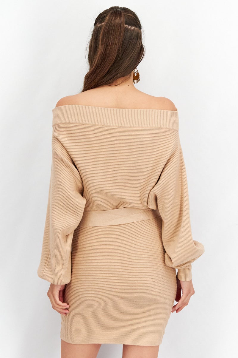 FOREVER 21 فستان مينى مزخرف بحزام للنساء، بيج - Image 3