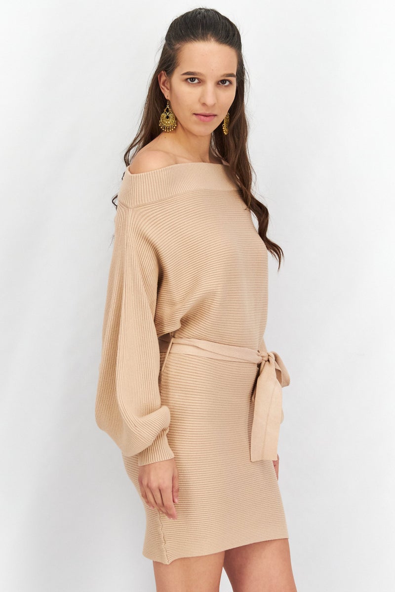 FOREVER 21 فستان مينى مزخرف بحزام للنساء، بيج - Image 4