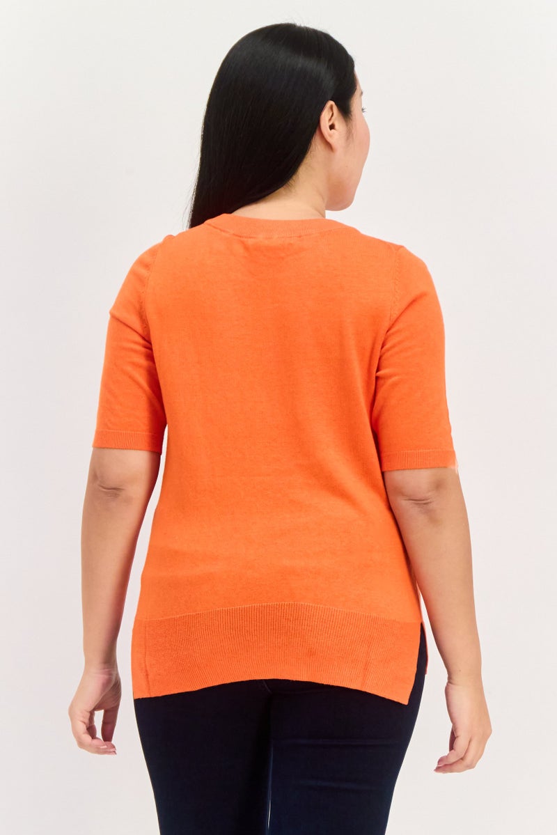 ESPRIT Women Crew Neck Knitted Sweater, Orange - Image 4