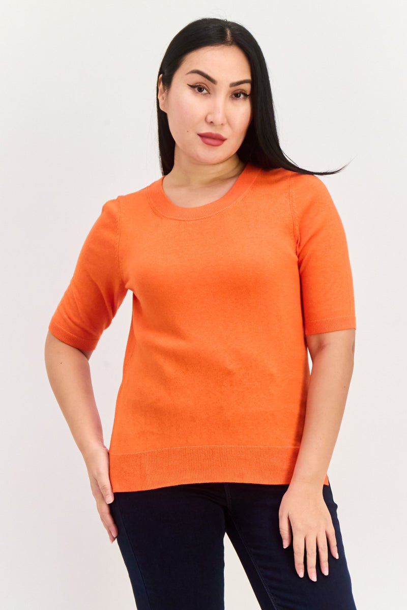 ESPRIT Women Crew Neck Knitted Sweater, Orange - Image 1