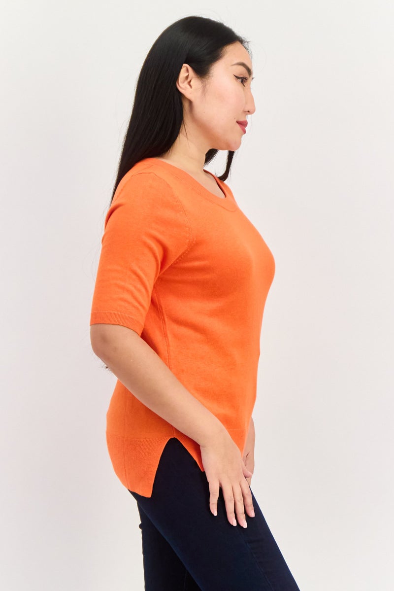ESPRIT Women Crew Neck Knitted Sweater, Orange - Image 3