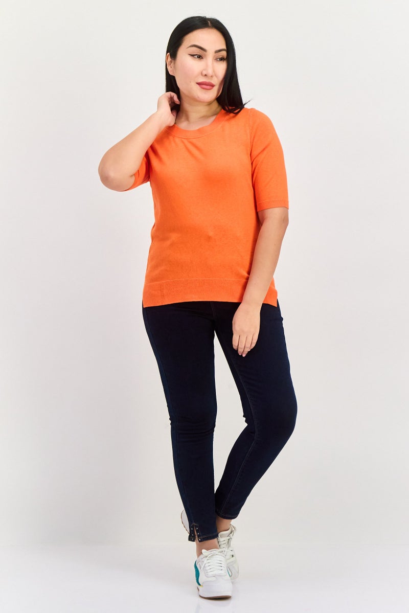 ESPRIT Women Crew Neck Knitted Sweater, Orange - Image 2