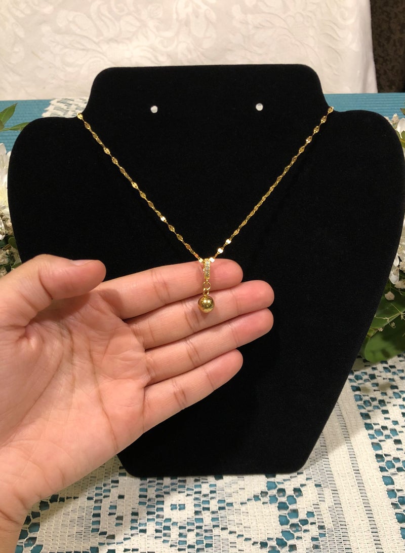 نون-شى سلسال نسائي مصنوع من الاستانلس ستيل مطلي باللون الذهبي عيار 18 ومرصع بالزركون - Image 2