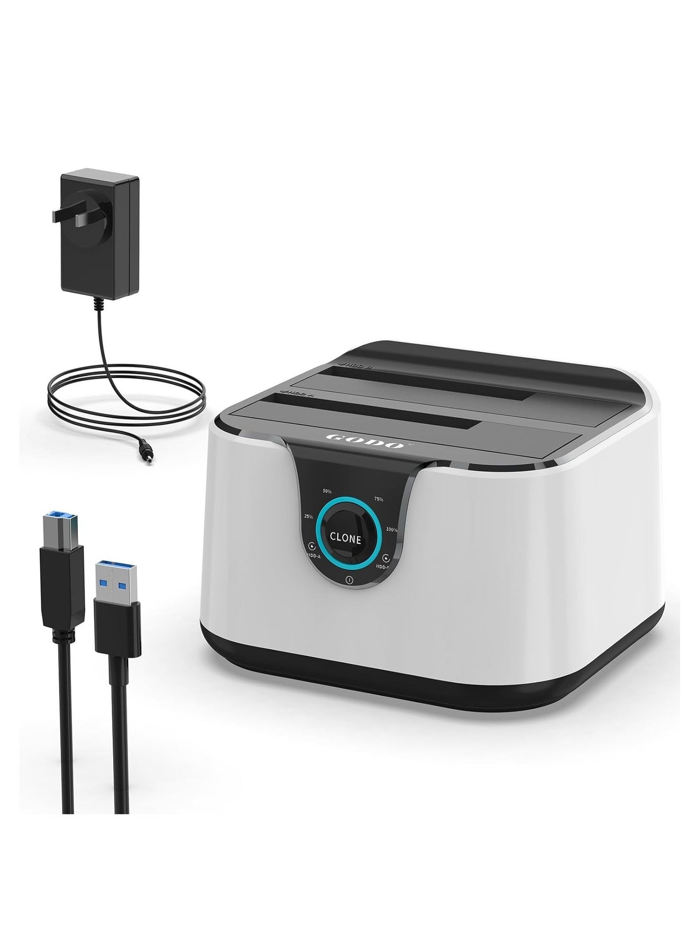 Hard Drive Enclosure, USB 3.0 to SATA III Mini Dual Bay External Hard Drive Docking Station, Aluminum Hard Drive Docking Station, for 2.5/3.5 inch HDD SSD, Support Offline Clone, Hot Pluggable, UASP