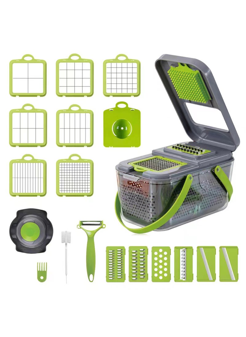 Sharpdo - 22-Piece Vegetable Chopper, Multi-functional Kitchen Fruit Chopper Cutter, Thick Silk/Thin Silk/Thick Slice/Cut Flower/Grinder - Image 1
