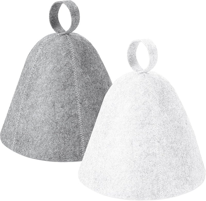 REMJUD 2 Pack Sauna Hat, Wool Felt Sauna Cap Russian Banya Cap Unisex Sauna Hat for Steam Bath Sauna Accessories(White,Gray) - Image 1
