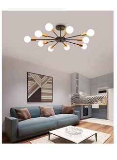 XiuWoo 10 Light Ceiling Light Adjustable Black Metal Ceiling Light Modern Industrial Chandelier Semi Flush Mount Ceiling Light for Living Room Bedroom Bulbs Not Included, black  - Image 2