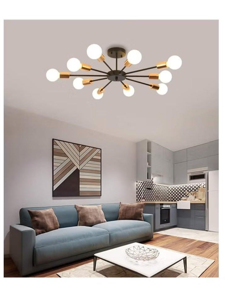 XiuWoo 10 Light Ceiling Light Adjustable Black Metal Ceiling Light Modern Industrial Chandelier Semi Flush Mount Ceiling Light for Living Room Bedroom Bulbs Not Included, black  - Image 2