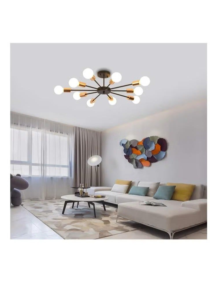 XiuWoo 10 Light Ceiling Light Adjustable Black Metal Ceiling Light Modern Industrial Chandelier Semi Flush Mount Ceiling Light for Living Room Bedroom Bulbs Not Included, black  - Image 4