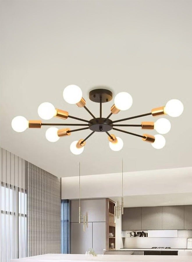 XiuWoo 10 Light Ceiling Light Adjustable Black Metal Ceiling Light Modern Industrial Chandelier Semi Flush Mount Ceiling Light for Living Room Bedroom Bulbs Not Included, black  - Image 1