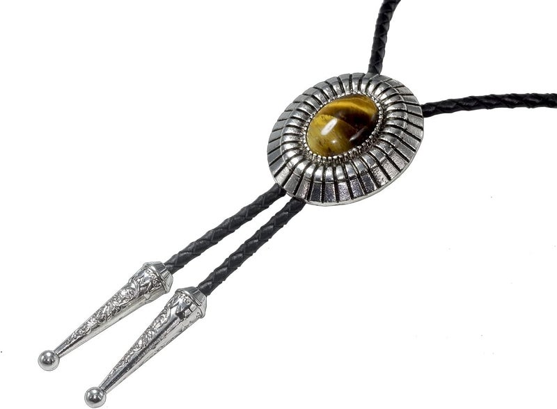 Moranse Bolo Tie with Natural Tiger Eye Stone Celtic Style Genuine and Cowhide Rope - Image 3