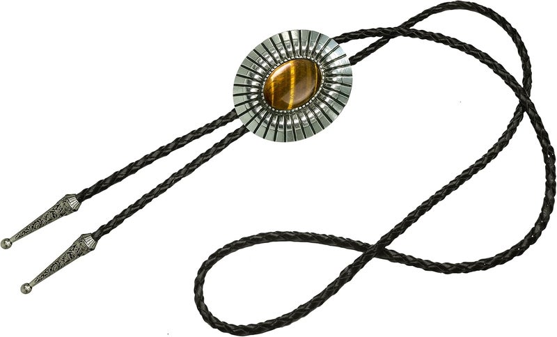 Moranse Bolo Tie with Natural Tiger Eye Stone Celtic Style Genuine and Cowhide Rope - Image 2