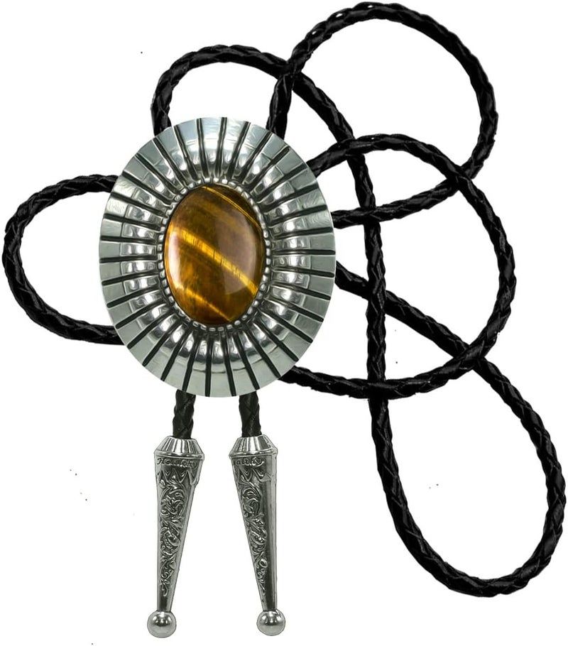 Moranse Bolo Tie with Natural Tiger Eye Stone Celtic Style Genuine and Cowhide Rope - Image 1
