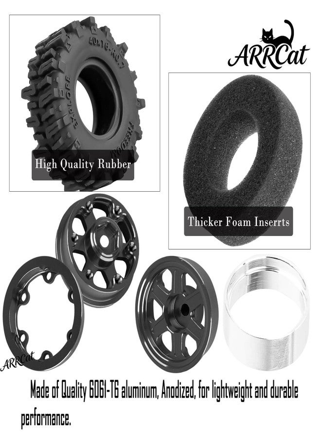 عجلات وإطارات ARRCat 0.7 Beadlock لسيارات التحكم عن بعد SCX30 بمقياس 1/30 و Red cat Ascent-32 بمقياس 1/32، عجلات وإطارات سيارات الطرق الوعرة والشاحنات، حلقات ألومنيوم، حواف عجلات عميقة وإطارات مطاطية، أسود (4 قطع) - Image 4