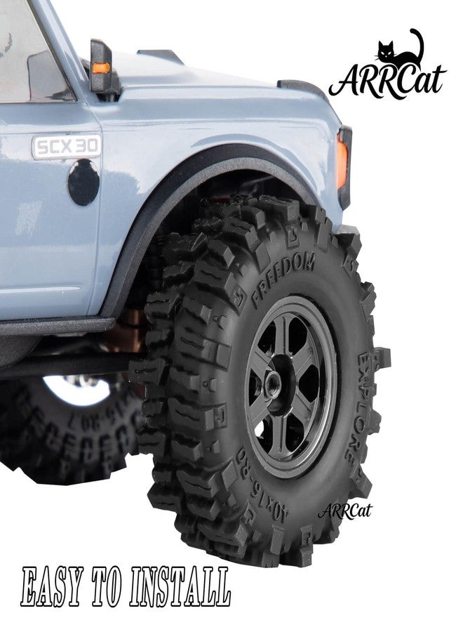 عجلات وإطارات ARRCat 0.7 Beadlock لسيارات التحكم عن بعد SCX30 بمقياس 1/30 و Red cat Ascent-32 بمقياس 1/32، عجلات وإطارات سيارات الطرق الوعرة والشاحنات، حلقات ألومنيوم، حواف عجلات عميقة وإطارات مطاطية، أسود (4 قطع) - Image 3