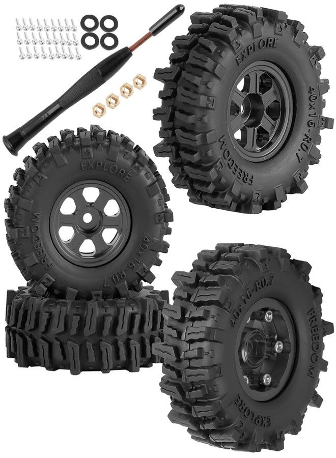عجلات وإطارات ARRCat 0.7 Beadlock لسيارات التحكم عن بعد SCX30 بمقياس 1/30 و Red cat Ascent-32 بمقياس 1/32، عجلات وإطارات سيارات الطرق الوعرة والشاحنات، حلقات ألومنيوم، حواف عجلات عميقة وإطارات مطاطية، أسود (4 قطع) - Image 1