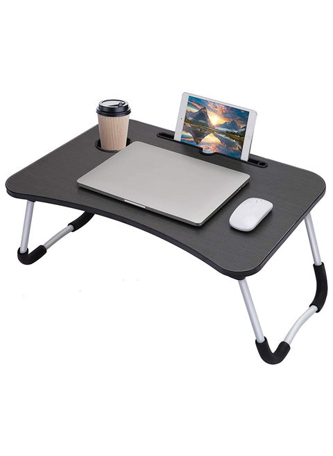 Portable Folding Laptop Desk for Bed With iPad and Cup Holder Adjustable Lap Tray Notebook Stand Foldable Non-Slip Legs Reading Table Tray for Working Studying Camping 60x40x28cm Black