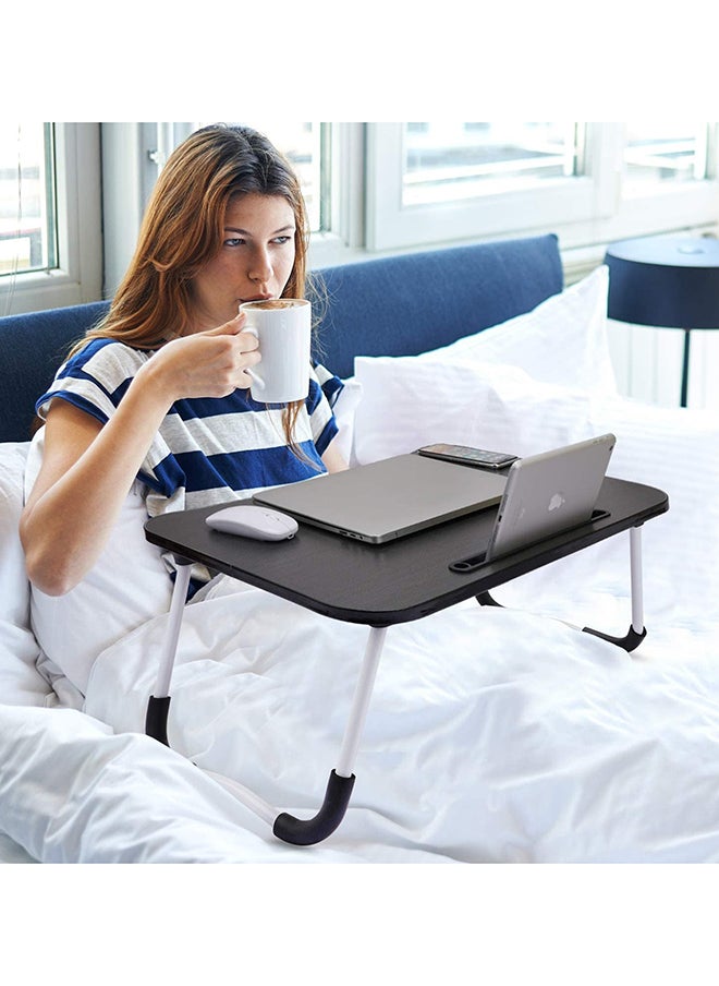 Portable Folding Laptop Desk for Bed With iPad and Cup Holder Adjustable Lap Tray Notebook Stand Foldable Non-Slip Legs Reading Table Tray for Working Studying Camping 60x40x28cm Black