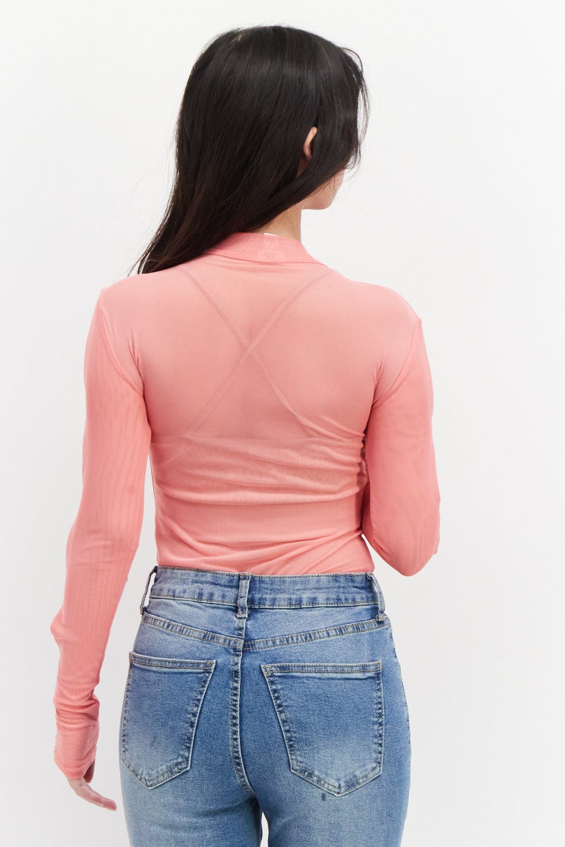 RIVER ISLAND Women Textured Long Sleeve Bodysuit, Pink - Image 4