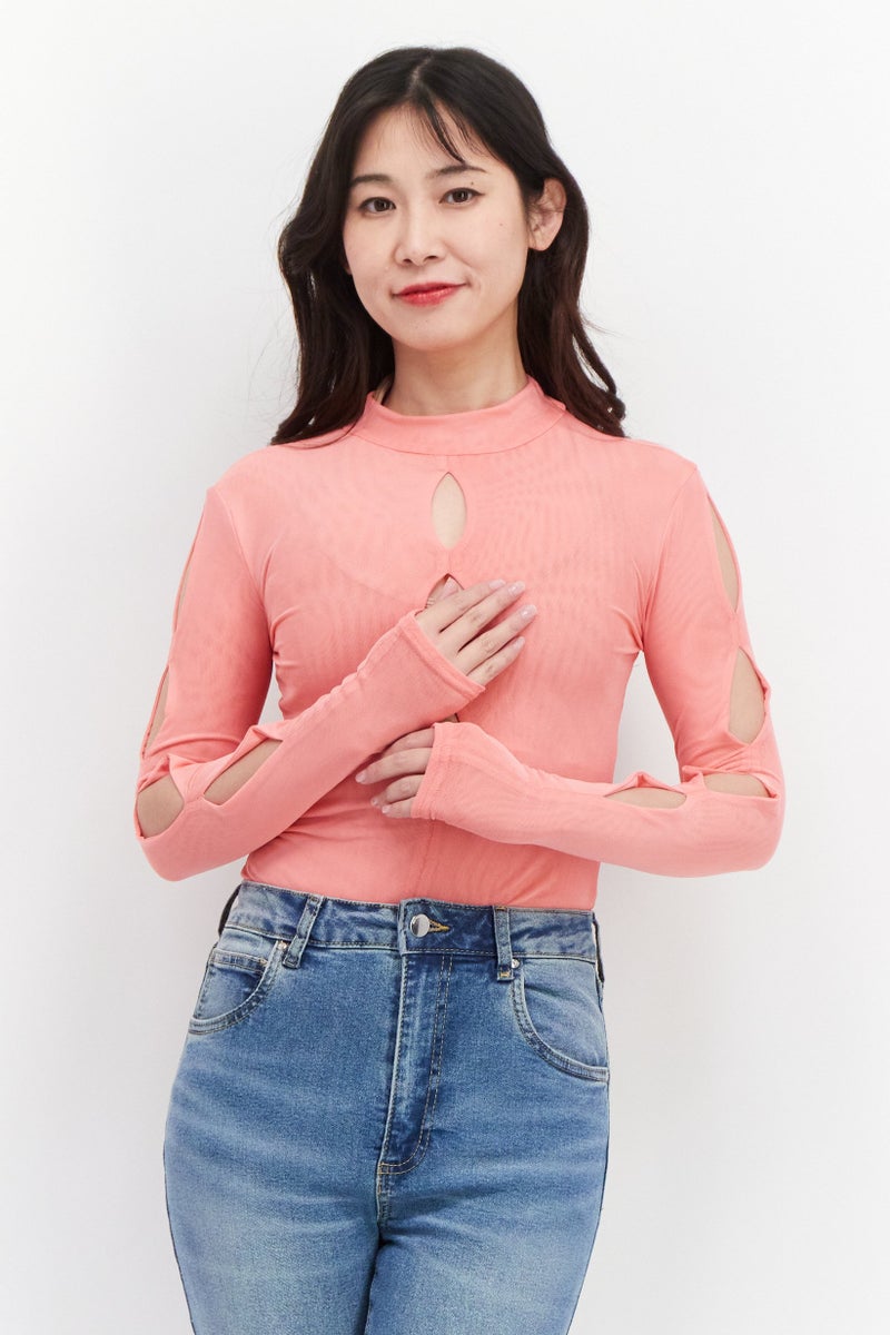 RIVER ISLAND Women Textured Long Sleeve Bodysuit, Pink - Image 1