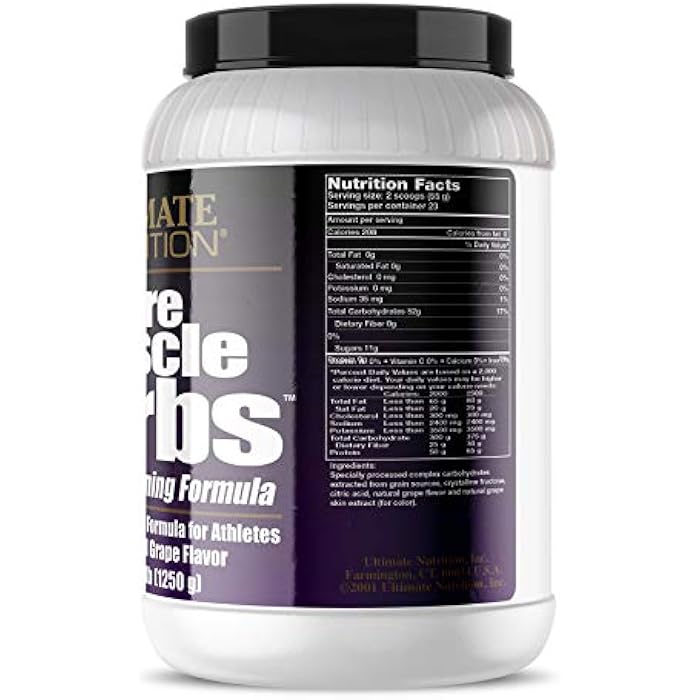 ULTIMATE NUTRITION ألتيميت نيوترشن بيور مصل كاربس - مسحوق الكربوهيدرات المعقدة للطاقة المستدامة - بدون دهون، بدون كوليسترول - سعرات حرارية لزيادة العضلات والرياضيين، عنب، 2.75 باوند - Image 3