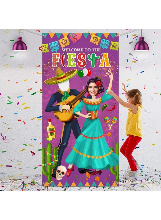 Blulu لافتة باب صورة ثنائية بلولو فييستا، 6 × 3 قدم، أدوات تصوير ثنائية لمهرجان سينكو دي مايو، خلفية حفلة فييستا، كشك صور من قماش عملاق، لوازم حفلة عيد ميلاد بموضوع المهرجانات المكسيكية المضحكة - Image 1