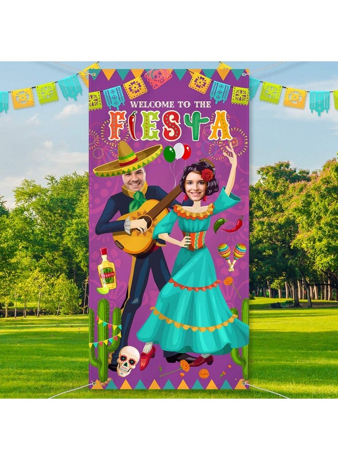 Blulu لافتة باب صورة ثنائية بلولو فييستا، 6 × 3 قدم، أدوات تصوير ثنائية لمهرجان سينكو دي مايو، خلفية حفلة فييستا، كشك صور من قماش عملاق، لوازم حفلة عيد ميلاد بموضوع المهرجانات المكسيكية المضحكة - Image 3