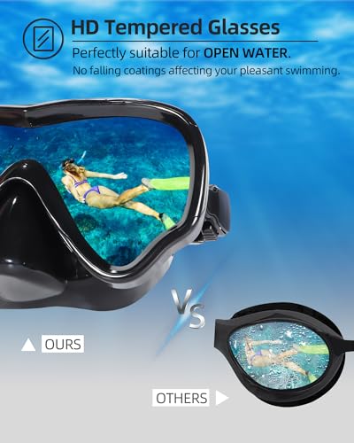 EverSport Swim Goggles Adult with Nose Cover for Women Men No Leak, Clear Wide View Diving Scuba Mask Open Water Pool Swimming Goggles Silicone Shower Goggles Youth Nose Goggles - Image 4