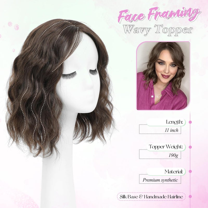 UDU Short Wavy Hair Topper for Women with Thinning Hair, 11 Inch Natural Looking Hairpiece, Volume Booster Wiglet for Coverage, Heat Resistant Synthetic Topper for Women - Image 2