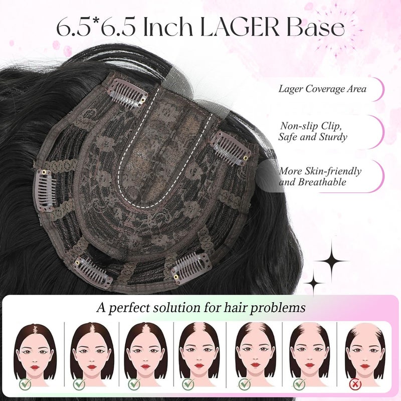 UDU Short Wavy Hair Topper for Women with Thinning Hair, 11 Inch Natural Looking Hairpiece, Volume Booster Wiglet for Coverage, Heat Resistant Synthetic Topper for Women - Image 5