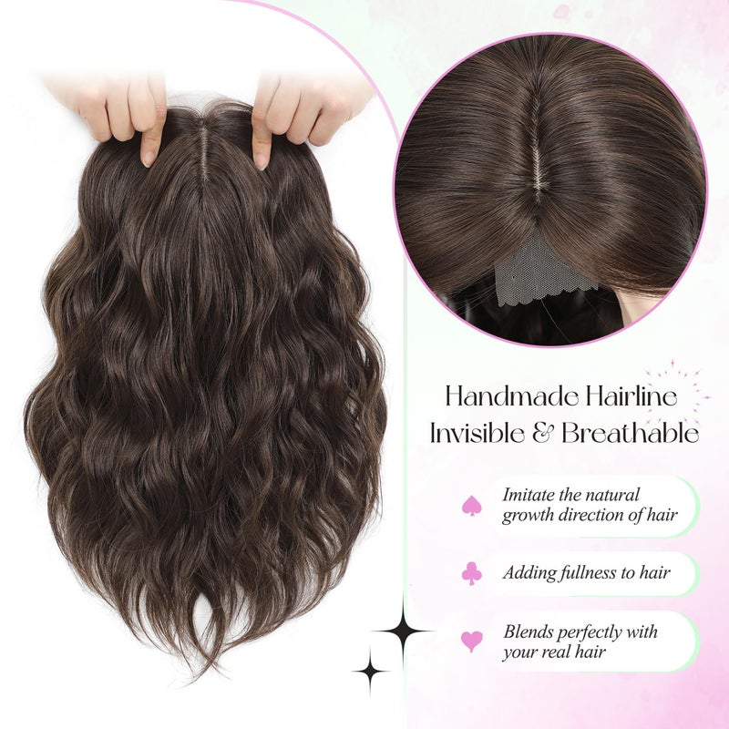 UDU Short Wavy Hair Topper for Women with Thinning Hair, 11 Inch Natural Looking Hairpiece, Volume Booster Wiglet for Coverage, Heat Resistant Synthetic Topper for Women - Image 4