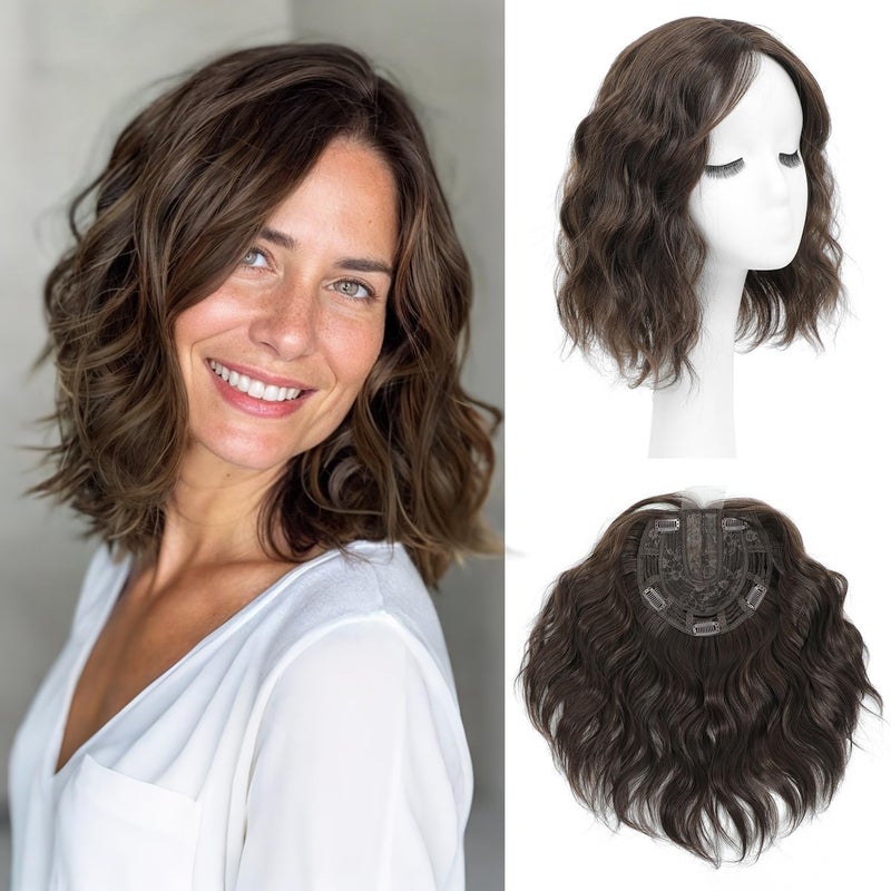 UDU Short Wavy Hair Topper for Women with Thinning Hair, 11 Inch Natural Looking Hairpiece, Volume Booster Wiglet for Coverage, Heat Resistant Synthetic Topper for Women - Image 1
