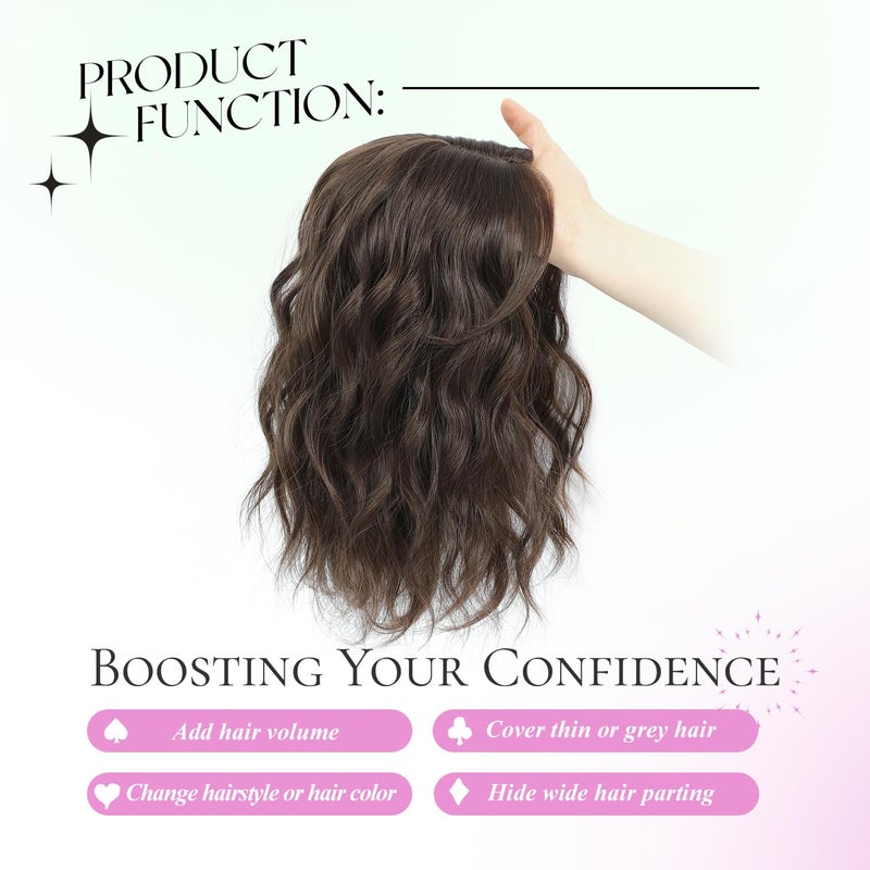UDU Short Wavy Hair Topper for Women with Thinning Hair, 11 Inch Natural Looking Hairpiece, Volume Booster Wiglet for Coverage, Heat Resistant Synthetic Topper for Women - Image 3