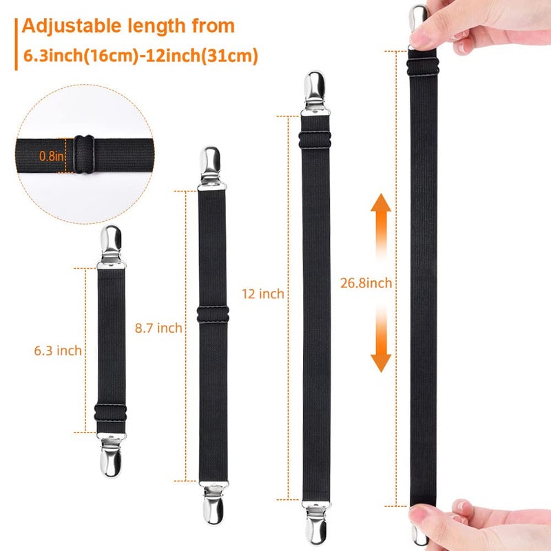 Sopito Bed Sheet Straps, Adjustable Elastic Fitted Sheet Corner Holders Straps to Stay in Place, Non-Slip Fasteners Clips Compatible for Crib to King Size Bed, Black 4Pcs - Image 3