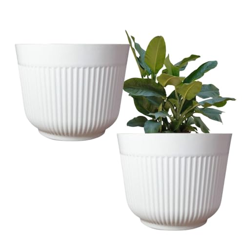 IMAGINEA 12 Inch Flower Pot for Home Decoration | Big Size Plastic Pot for Living Room, Office | Gamla for Home, Laws & Garden Décor | Pots for Balcony | Large Pots for Garden (White, Pack of 2) - Image 1